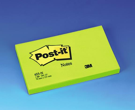 663289 3M FT510010224 POST-IT&#174; notatblokk 655NG 76X127 neongr&#248; 